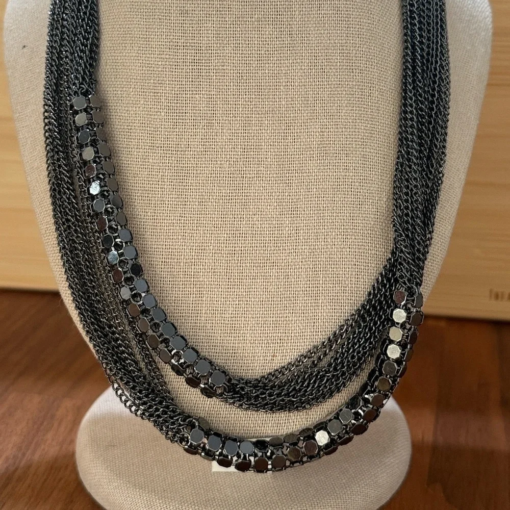 Multi Strand Unique Dark Gunmetal Silver Tone Mesh Tube Rope Style Necklace